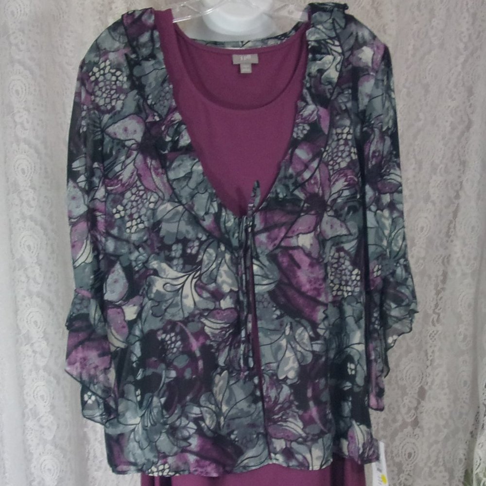 Bon Worth Top Over blouse Dusty Plum Black Size MP  NWT